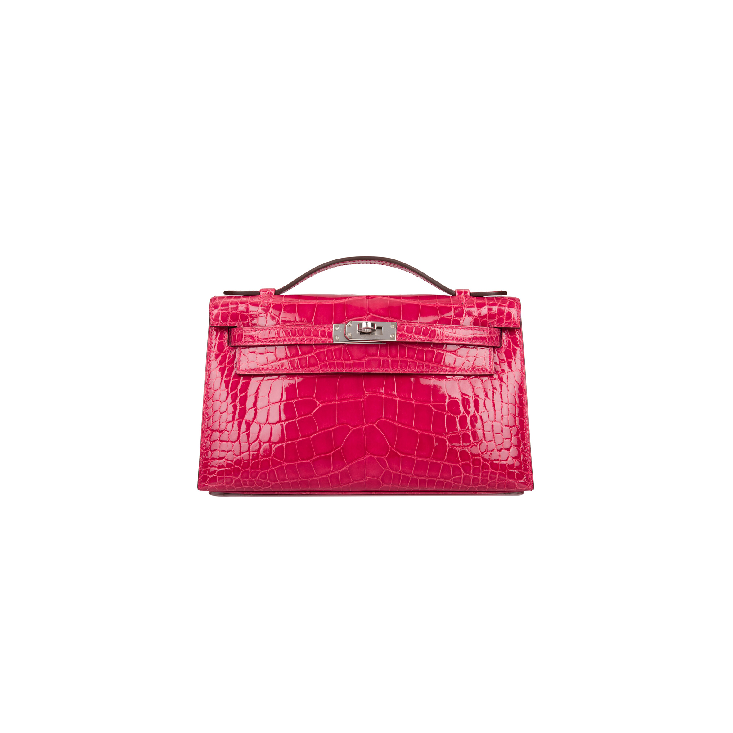 H**mes master rose extreme mini kelly pochette of shiny mississippiensis alligator palladium hardware (22*14*7cm)